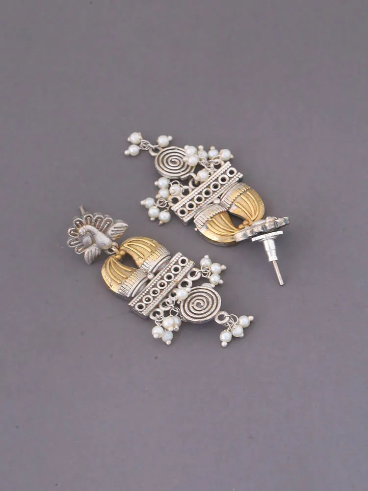 Antique Golden Javitri Oxidised Danglers