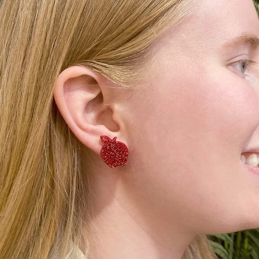 Apple Glitter Resin Stud Earrings - Red