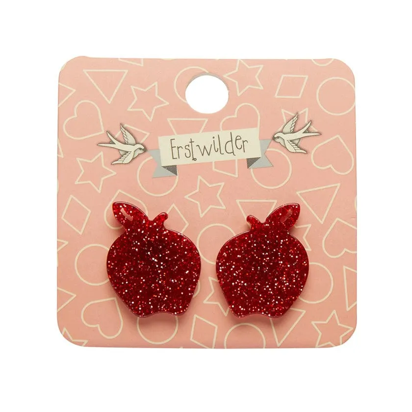 Apple Glitter Resin Stud Earrings - Red