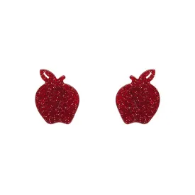 Apple Glitter Resin Stud Earrings - Red