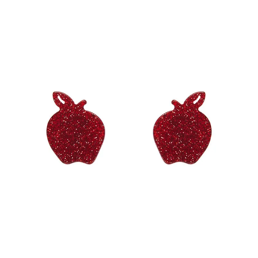 Apple Glitter Resin Stud Earrings - Red