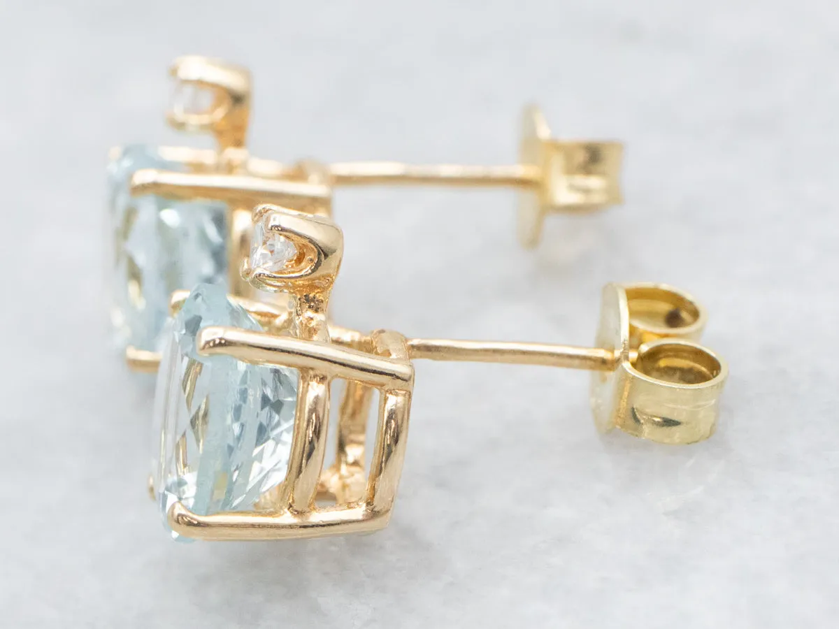 Aquamarine and Diamond Gold Stud Earrings