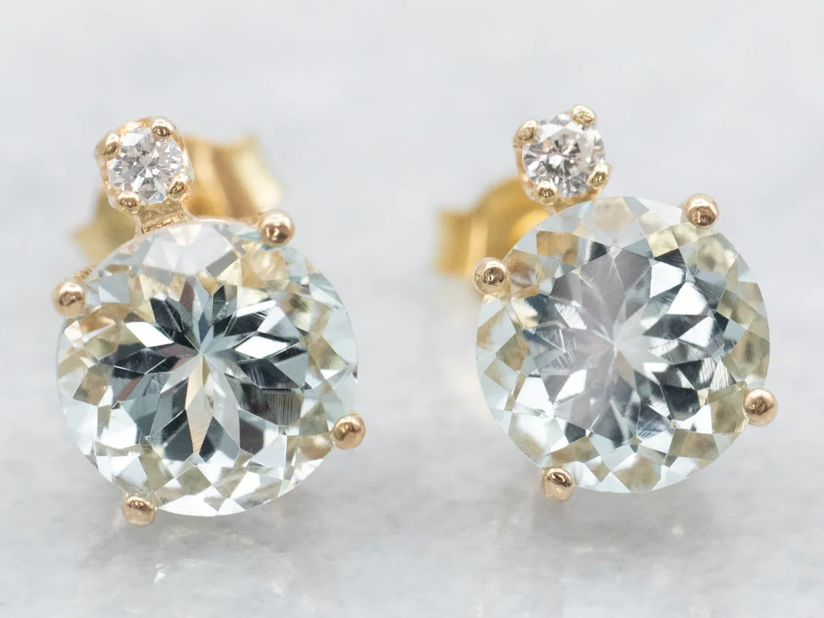 Aquamarine and Diamond Gold Stud Earrings