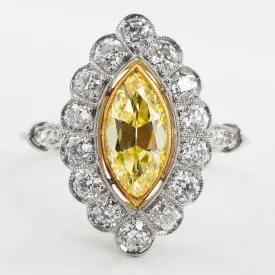 Art Deco Marquise Fancy Intense Yellow Internally Flawless Diamond Engagement Ring