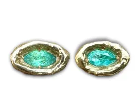 Atlantis Eyes 18K Yellow Gold Natural Brazilian Paraiba Neon Blue Tourmaline Marquise