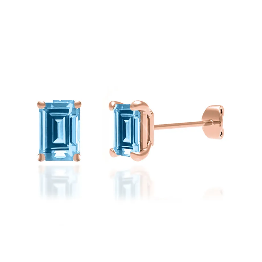 AVIANA - Emerald Aqua Spinel 18k Rose Gold Stud Earrings