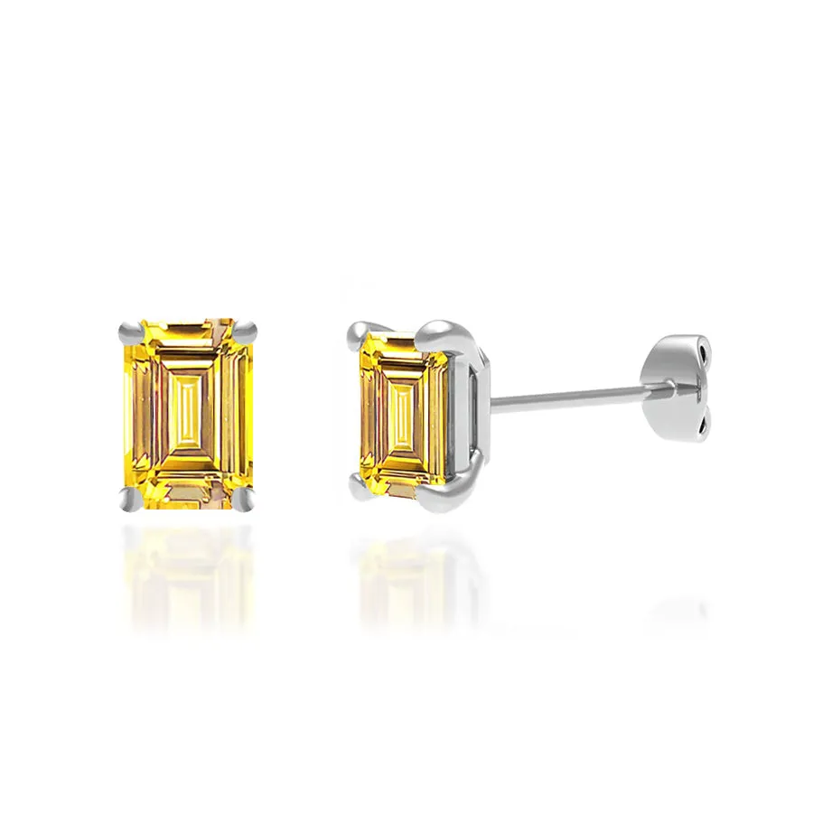 AVIANA - Emerald Yellow Sapphire 950 Platinum Stud Earrings