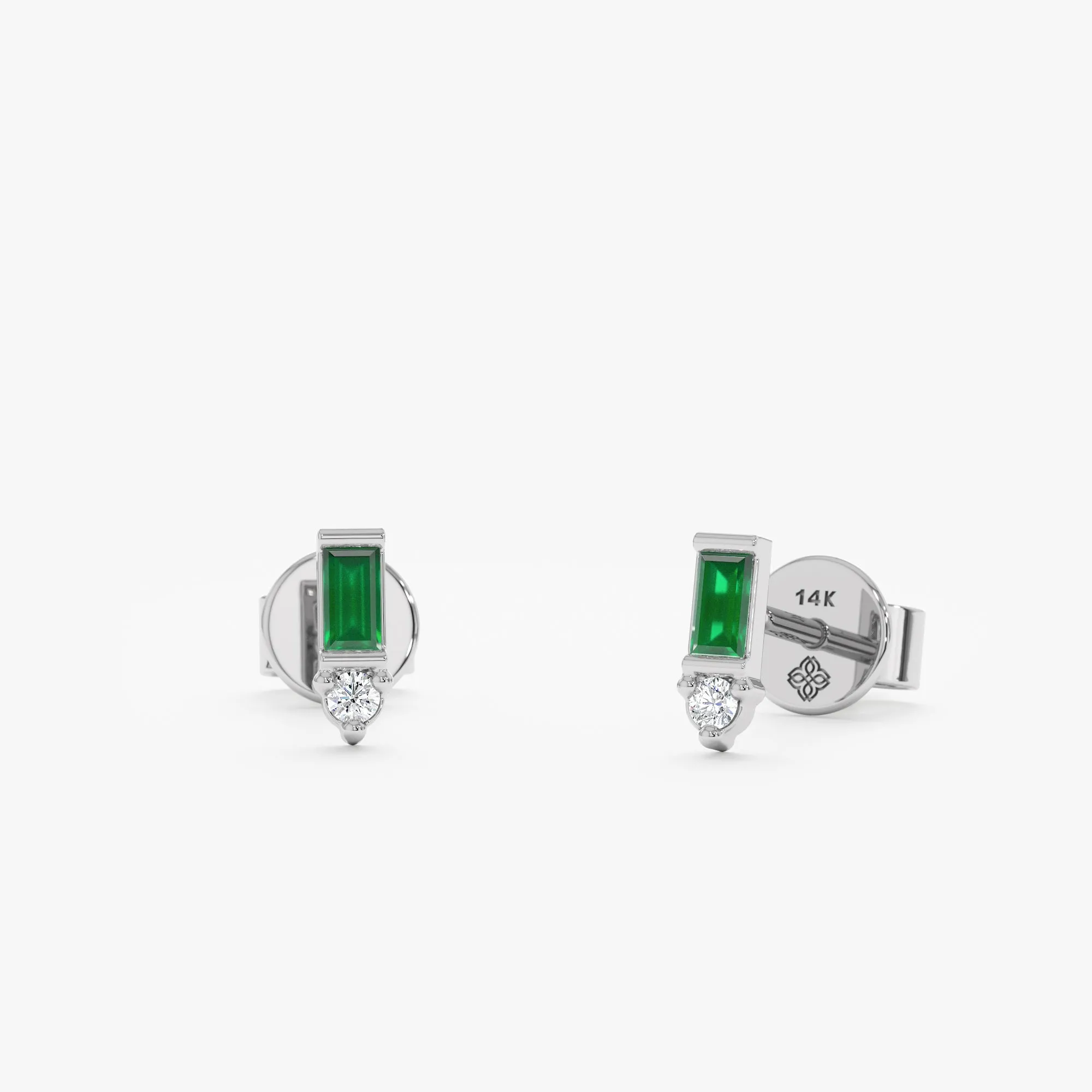 Baguette Emerald and Diamond Studs, Sadie