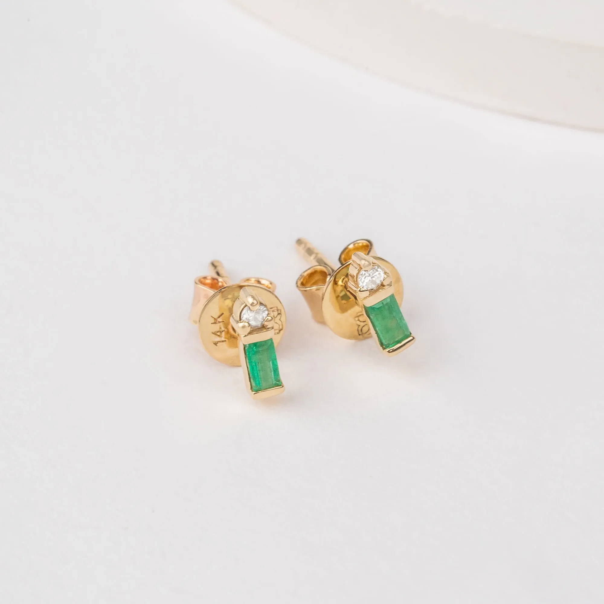 Baguette Emerald and Diamond Studs, Sadie