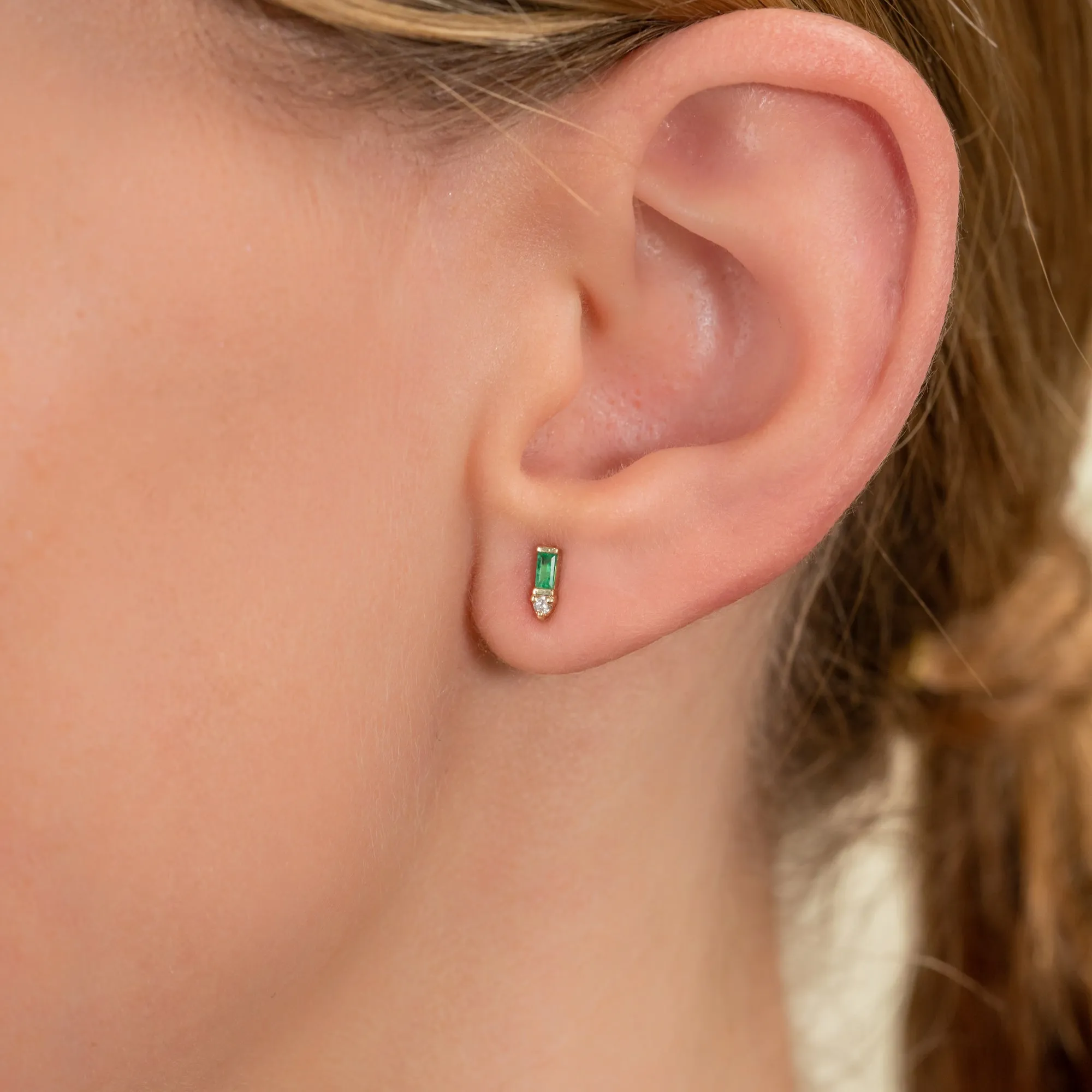 Baguette Emerald and Diamond Studs, Sadie