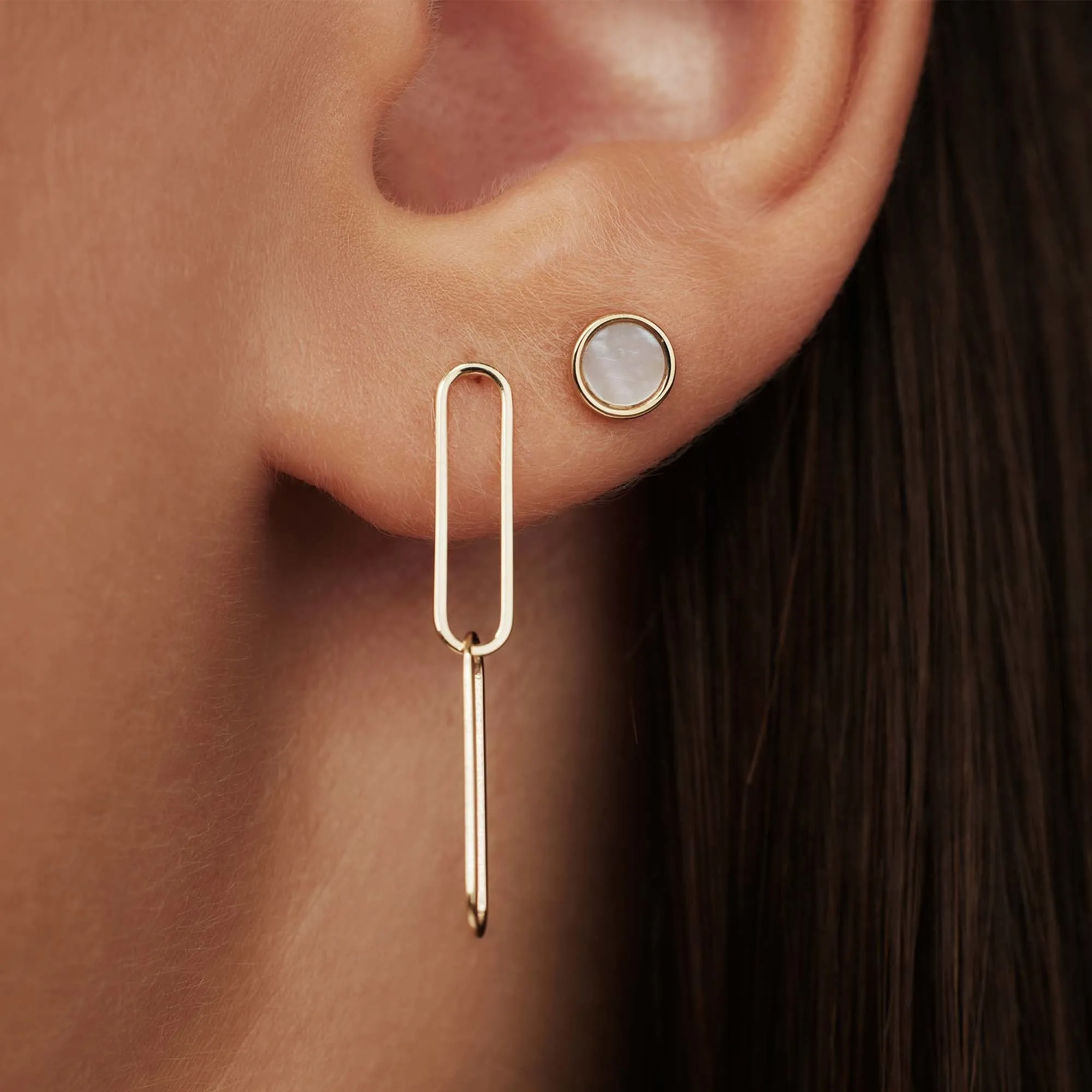 Belleville Nova 14 karat gold ear studs with mother of pearl