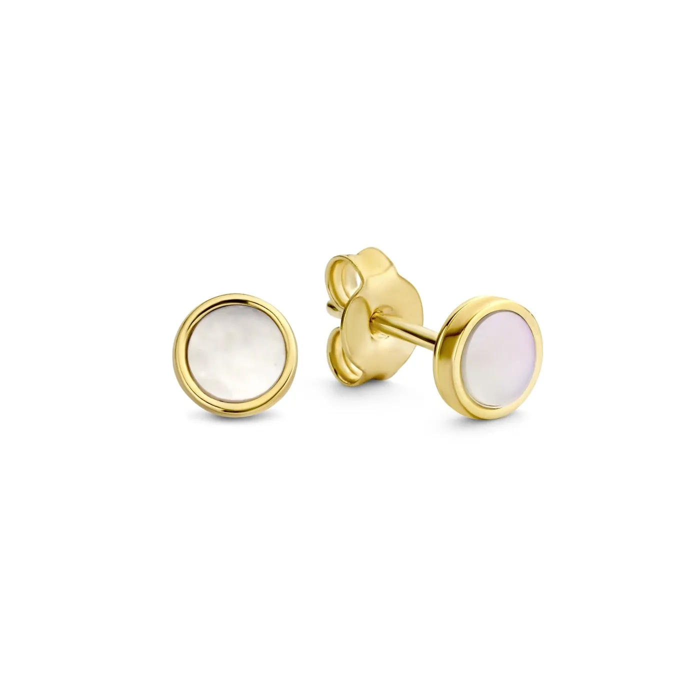 Belleville Nova 14 karat gold ear studs with mother of pearl