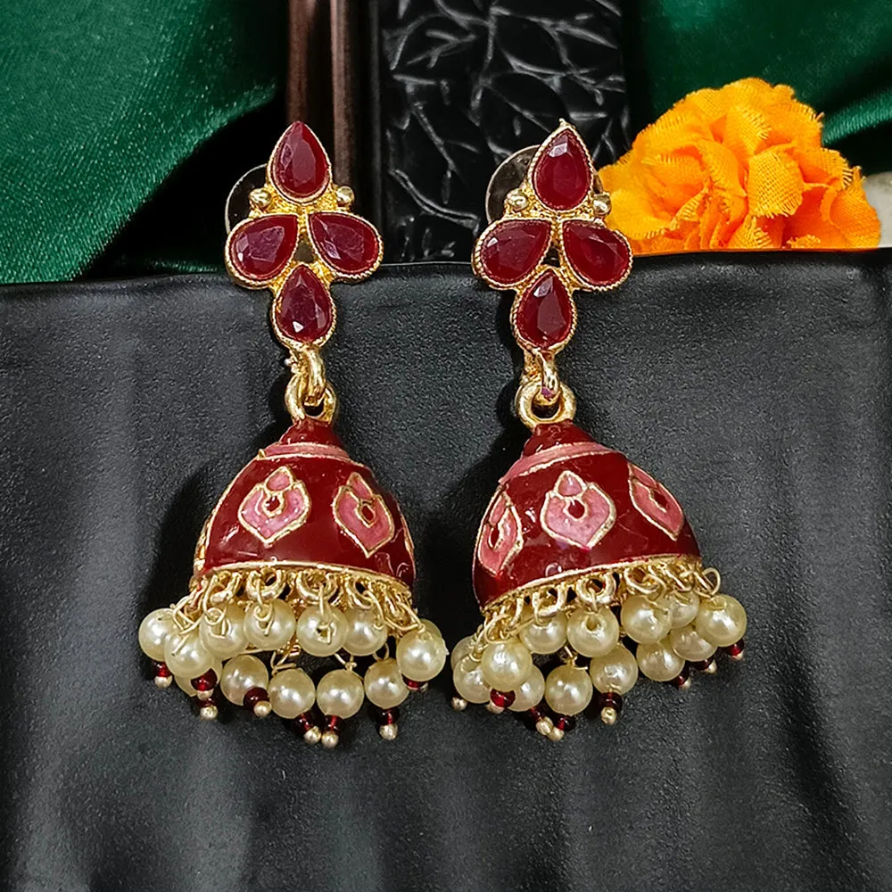 Bhavi Jewels Gold Plated Mennakari Jhumki Earrings