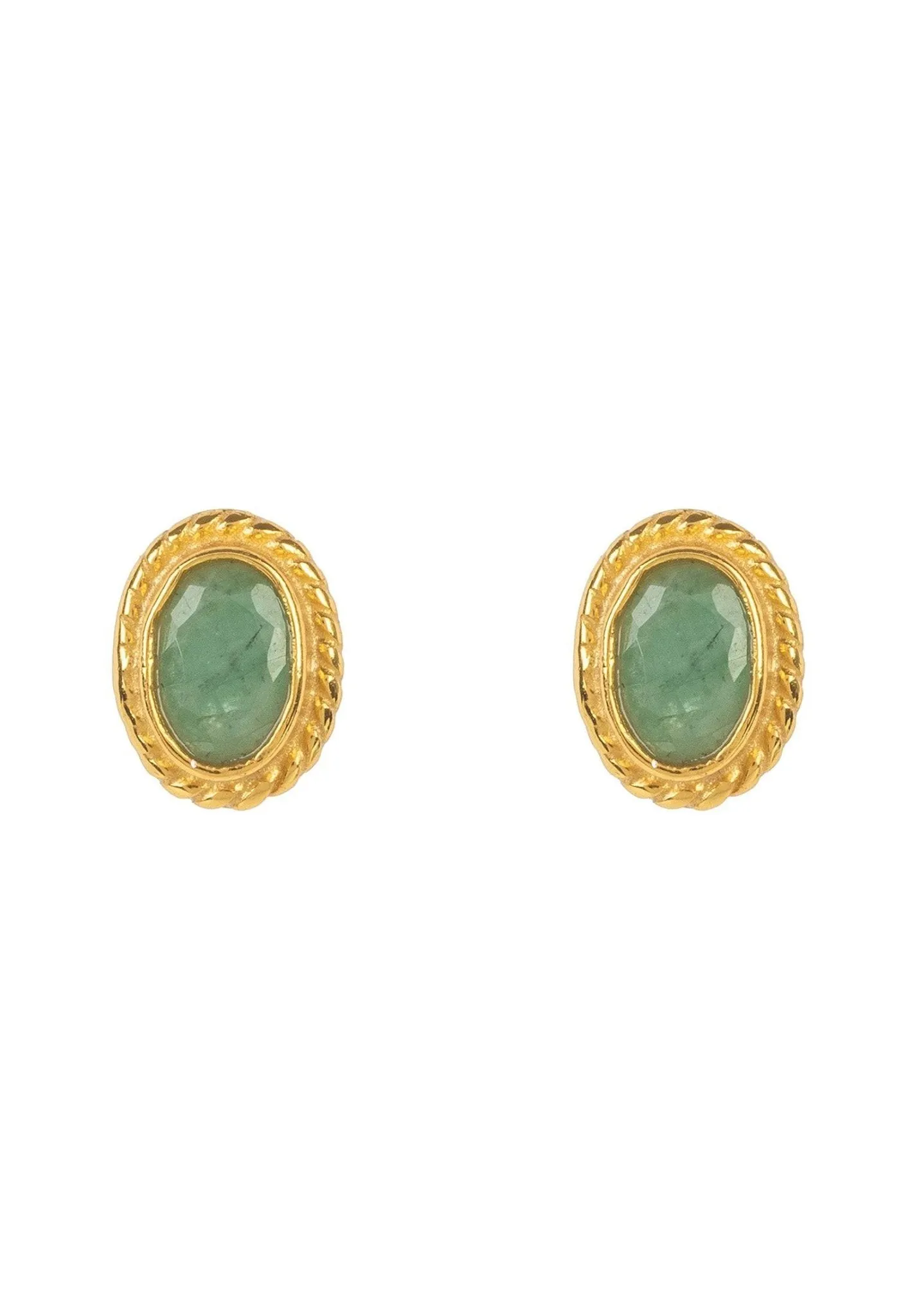 Birthstone Gold Gemstone Stud Earring May Emerald