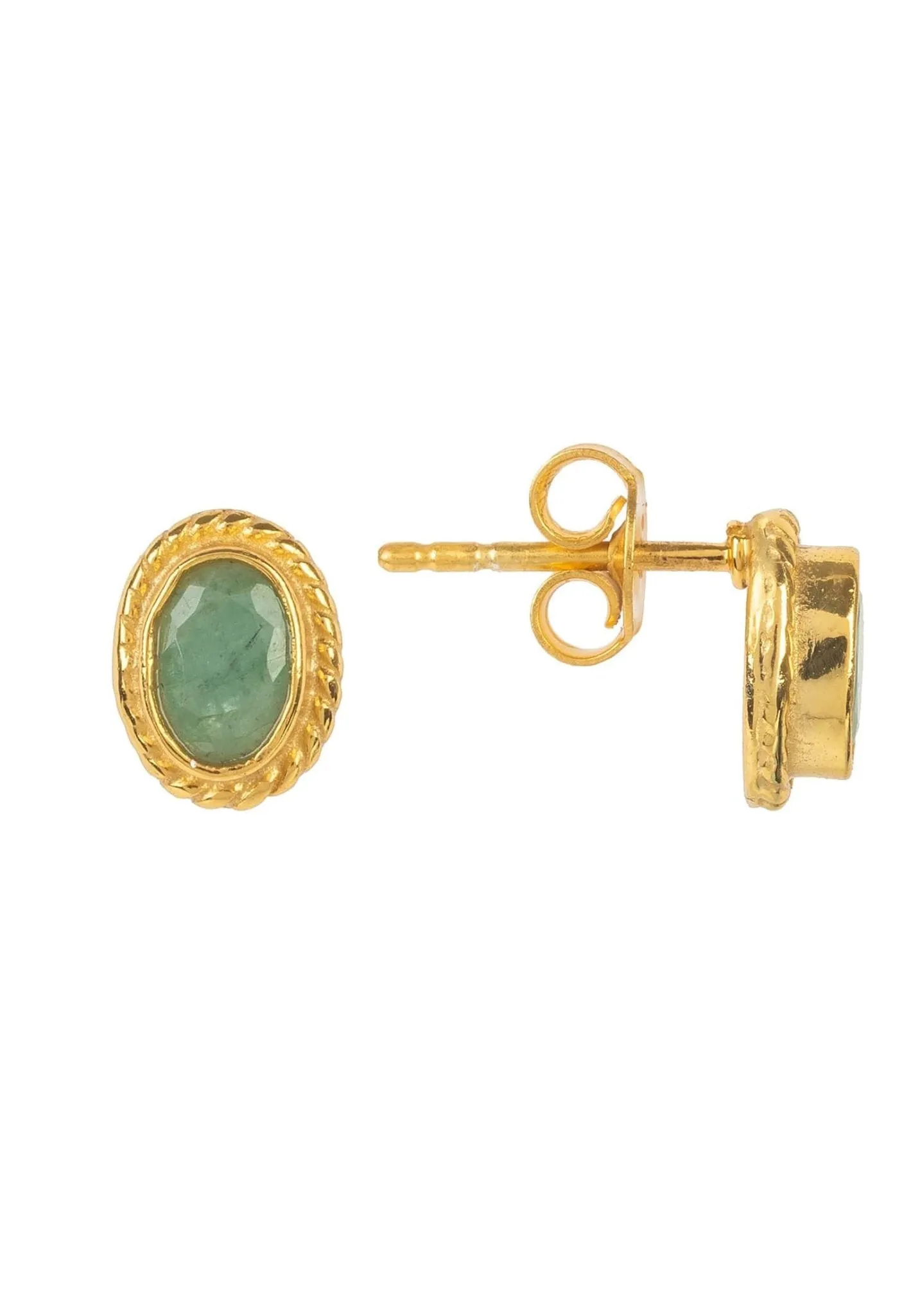 Birthstone Gold Gemstone Stud Earring May Emerald