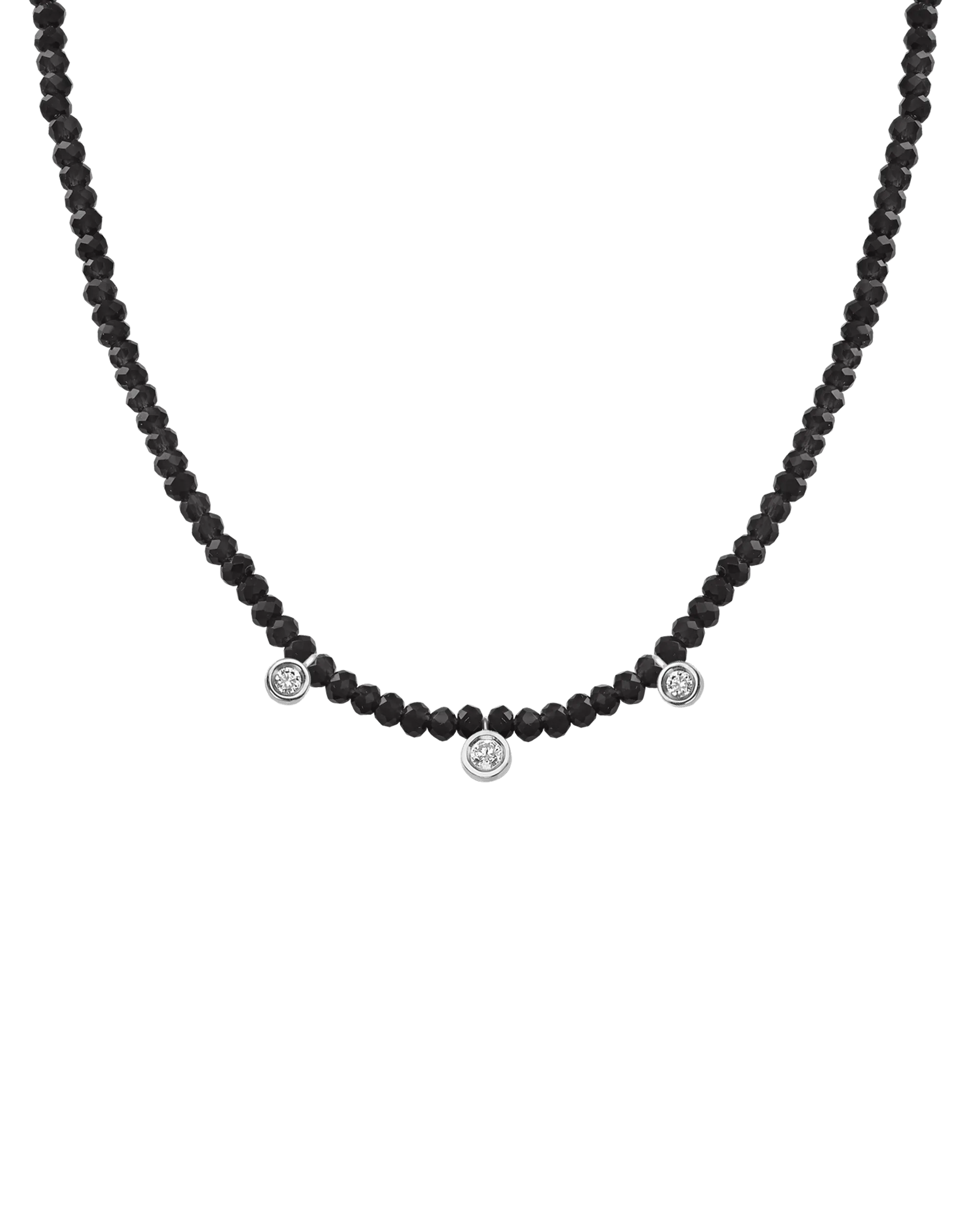 Black Spinel Gemstone & Three diamonds Necklace - 14K Yellow Gold