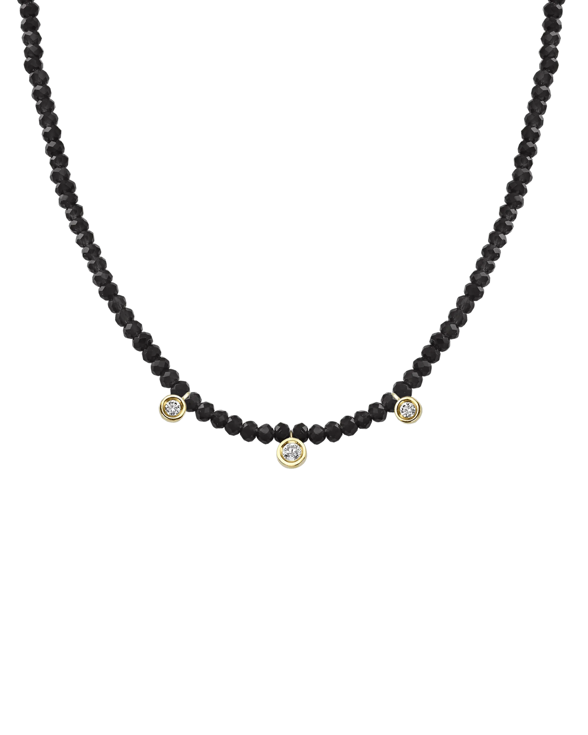 Black Spinel Gemstone & Three diamonds Necklace - 14K Yellow Gold