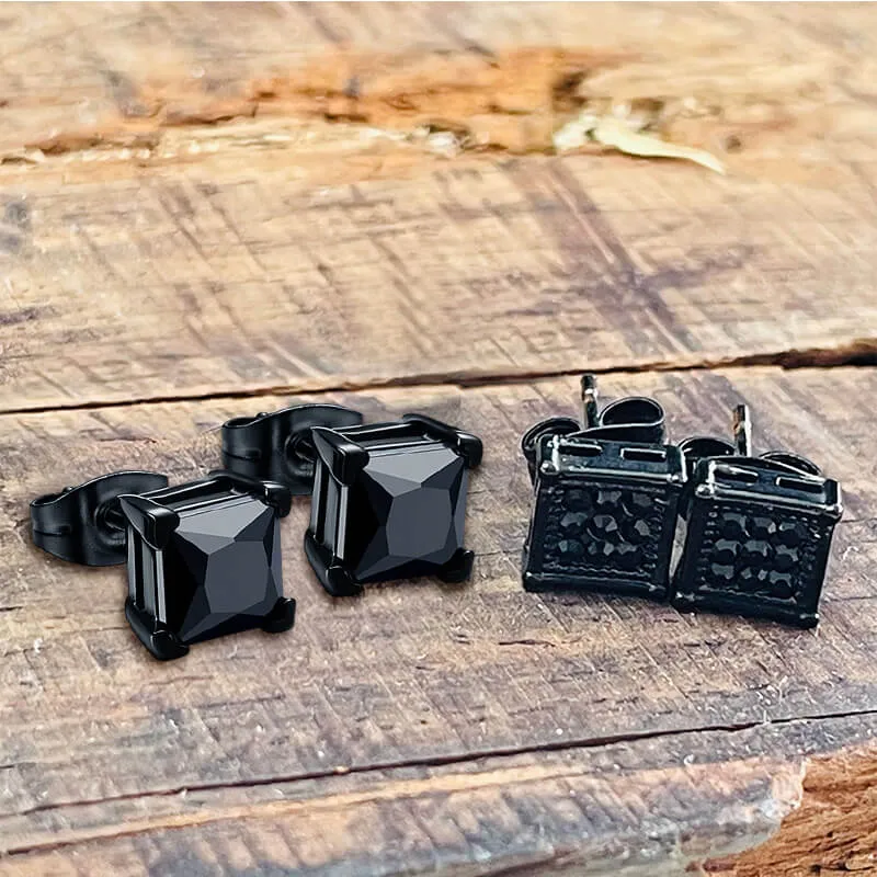 Black Zircon Stainless Steel Stud Earrings