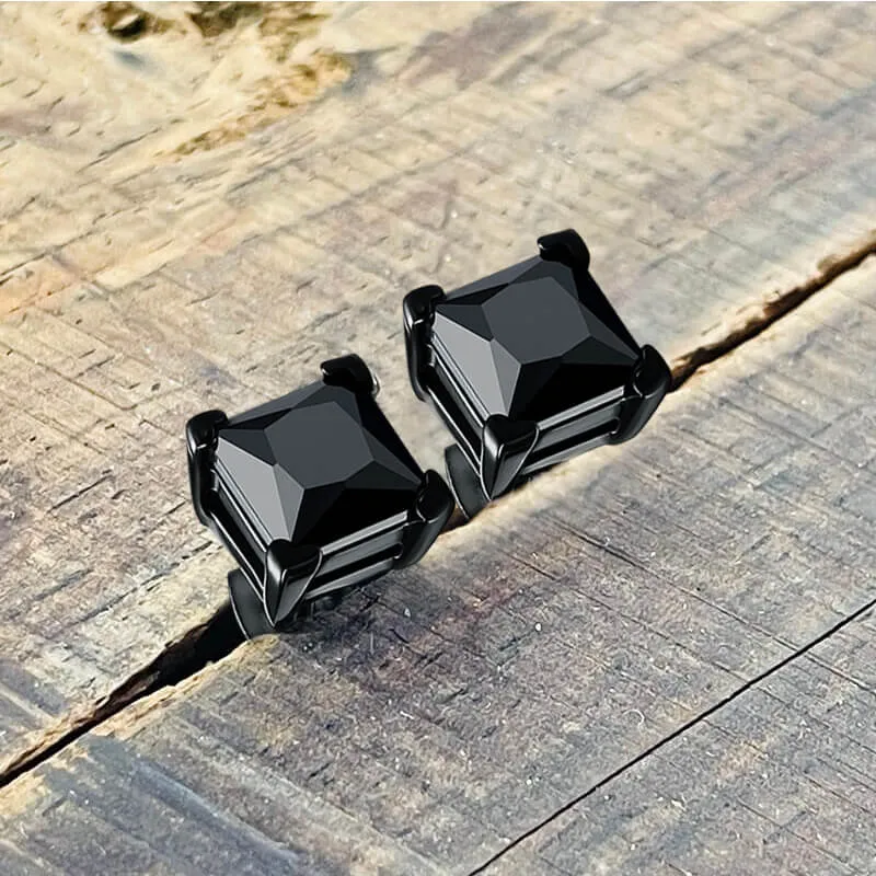 Black Zircon Stainless Steel Stud Earrings