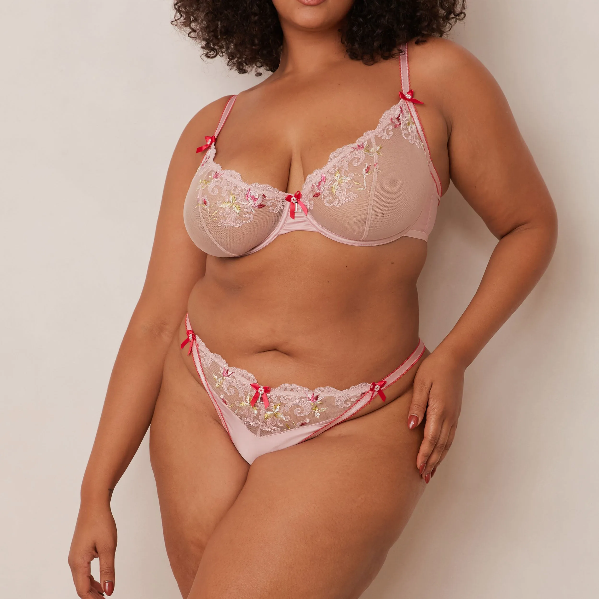 Bloom Embroidered Balcony Bra  - Pink