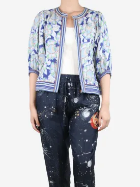 Blue and green floral printed jacket - size S