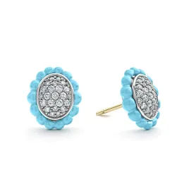 Blue Caviar Ceramic Oval Diamond Stud Earrings