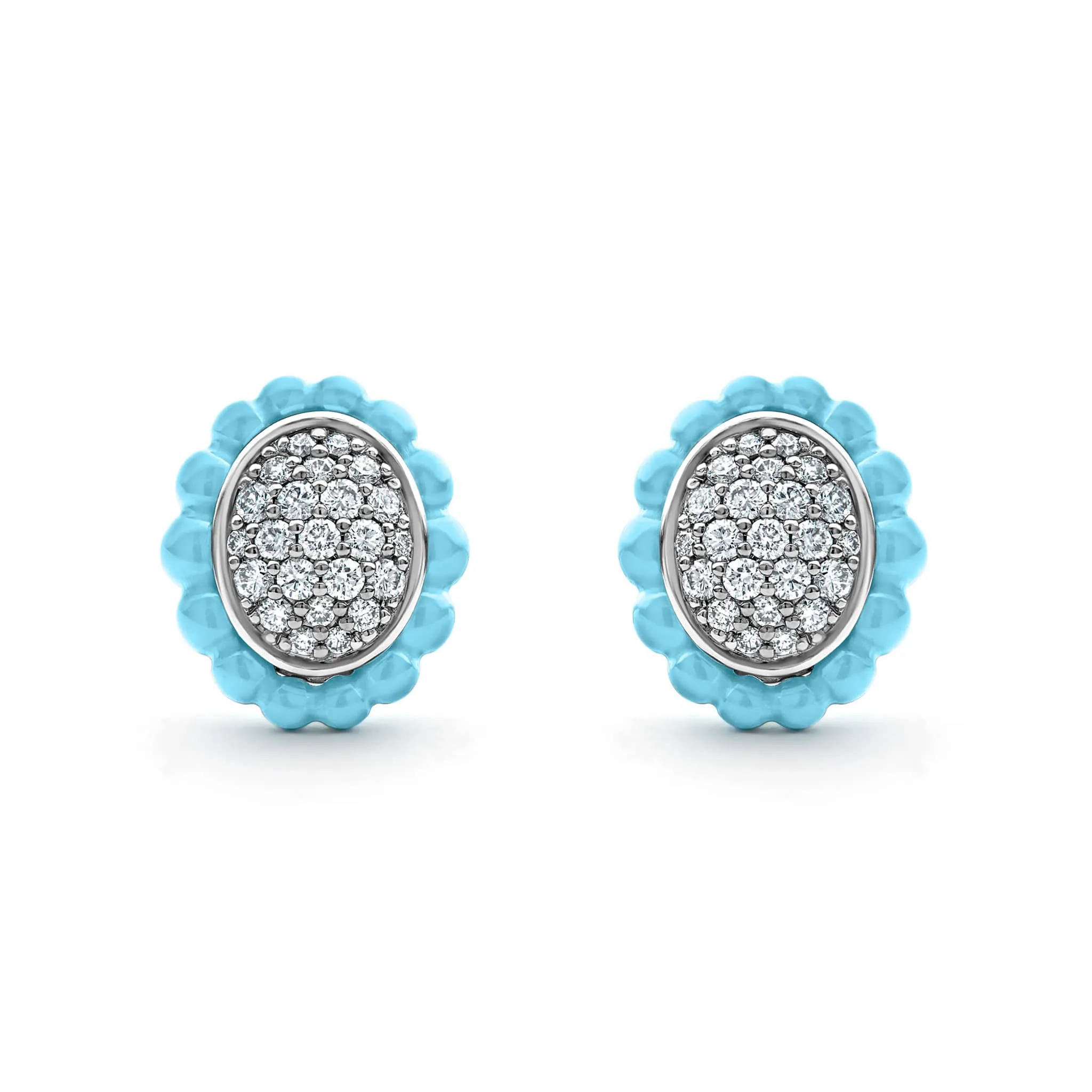 Blue Caviar Ceramic Oval Diamond Stud Earrings