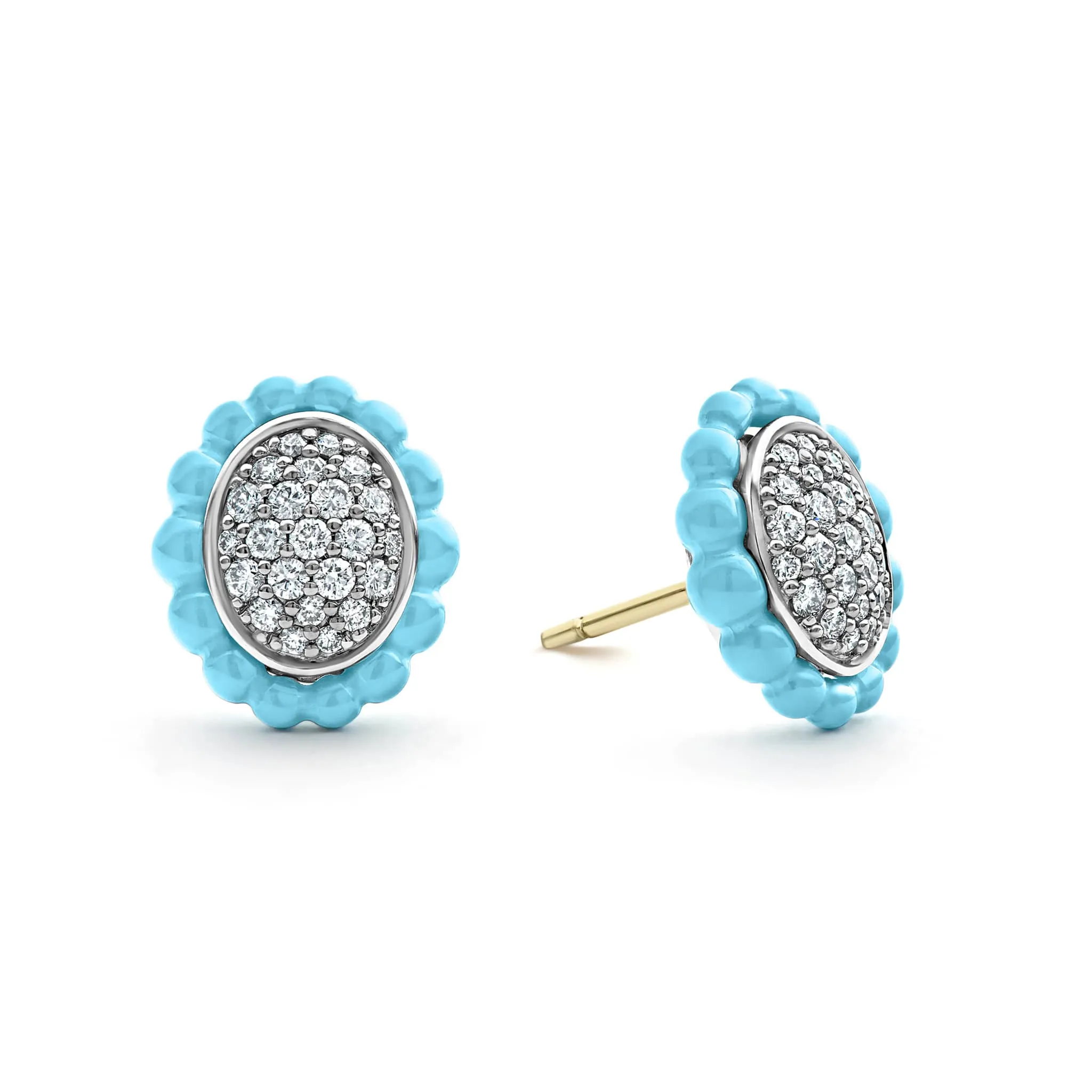 Blue Caviar Ceramic Oval Diamond Stud Earrings