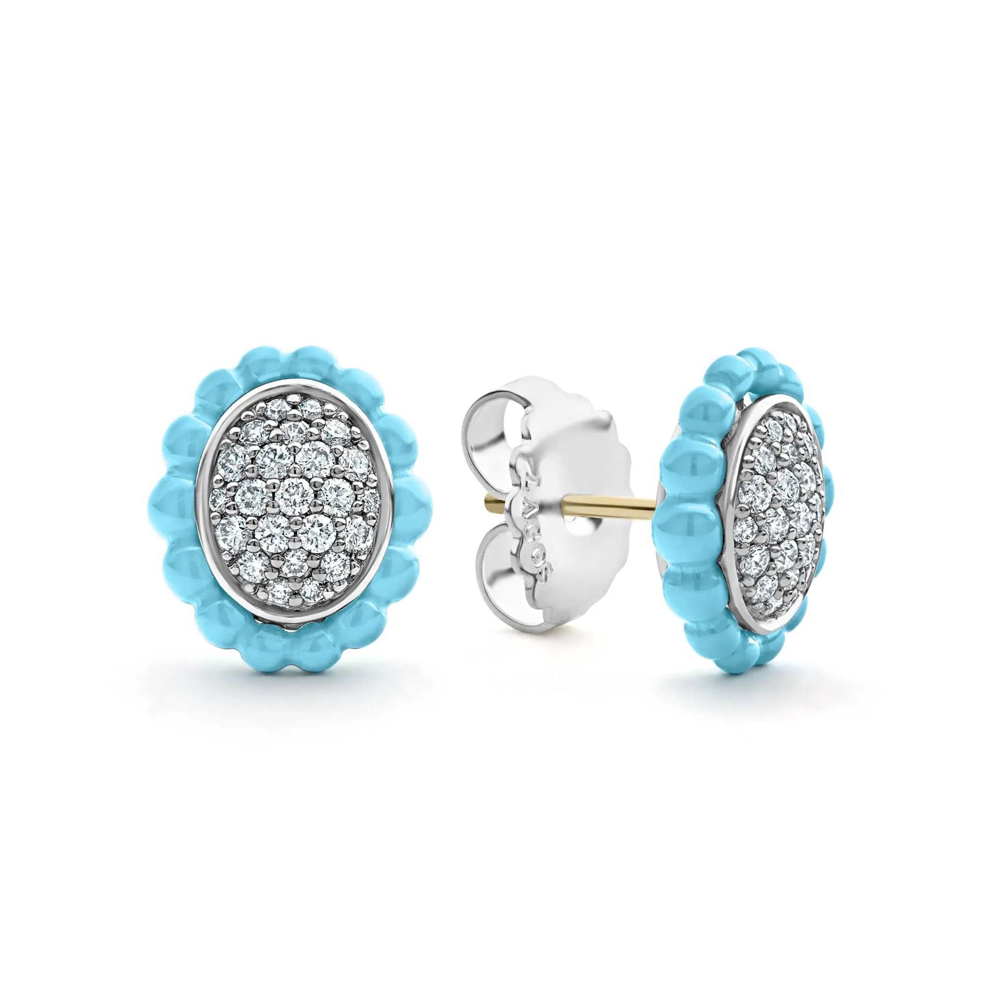 Blue Caviar Ceramic Oval Diamond Stud Earrings