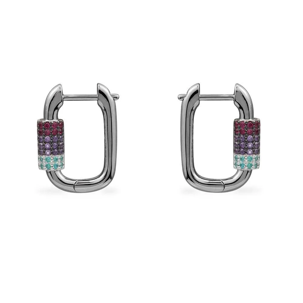 Blue-Lagoon, Burgundy And Purple Chain Link Earrings - Dark Grey Silver