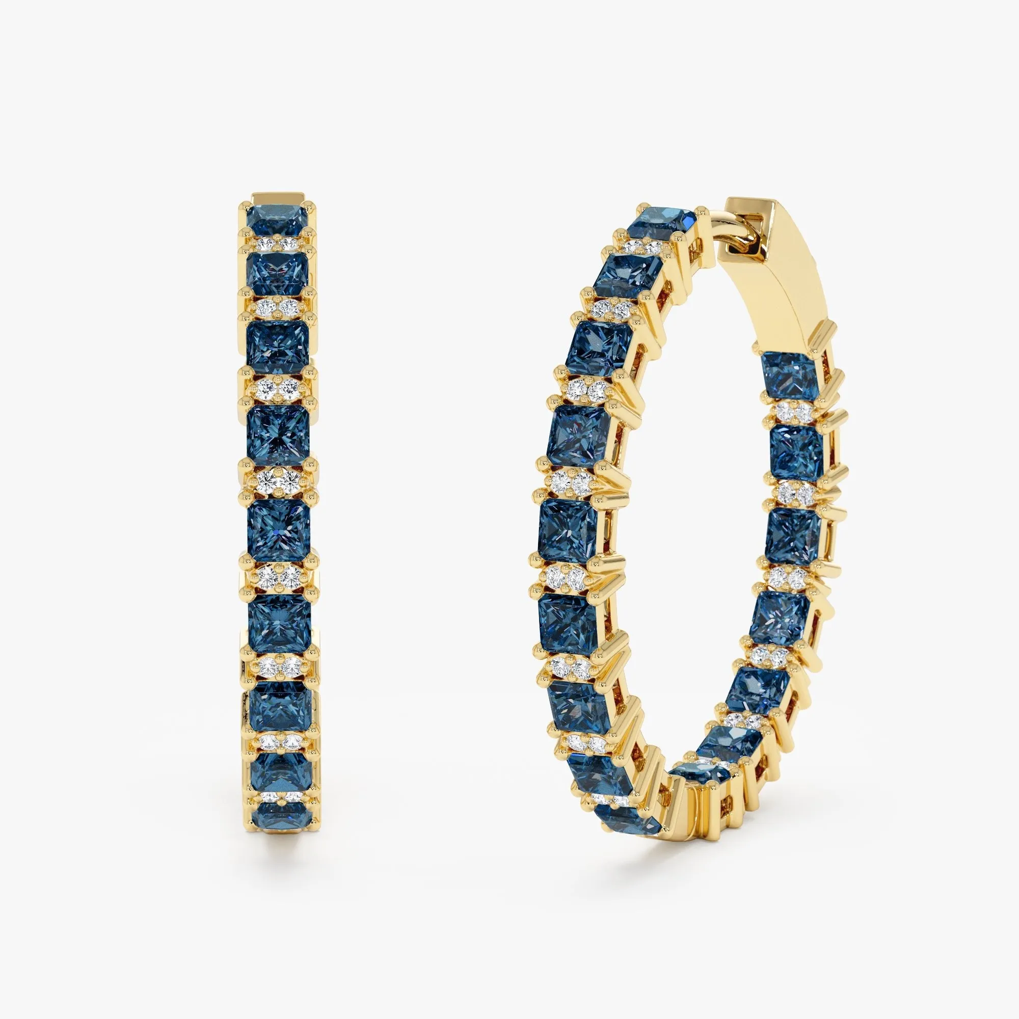 Blue Topaz and Diamond Hoop Earrings, Amalia