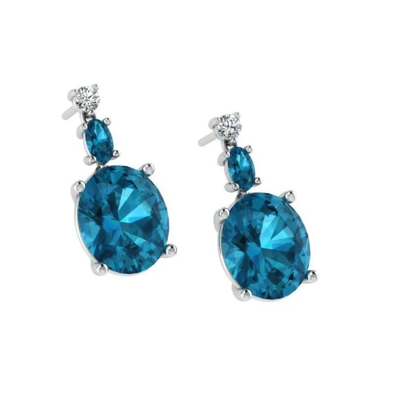 Blue Topaz Drop Earrings with Diamonds