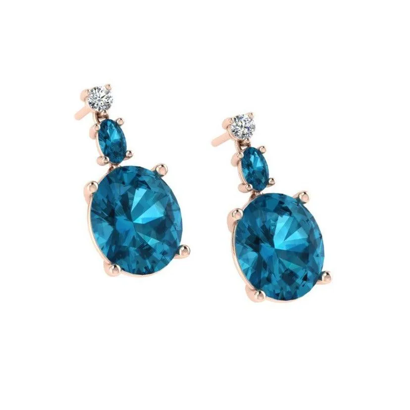 Blue Topaz Drop Earrings with Diamonds