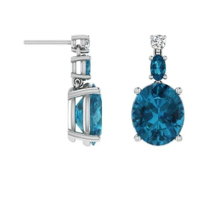 Blue Topaz Drop Earrings with Diamonds