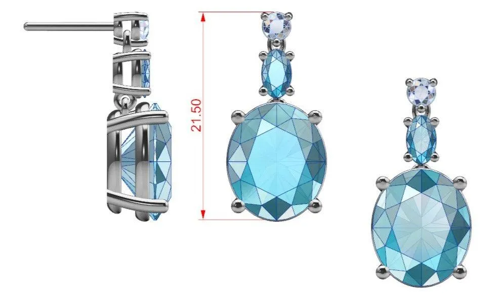 Blue Topaz Drop Earrings with Diamonds