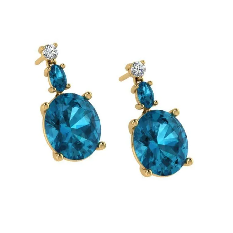 Blue Topaz Drop Earrings with Diamonds