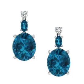 Blue Topaz Drop Earrings with Diamonds