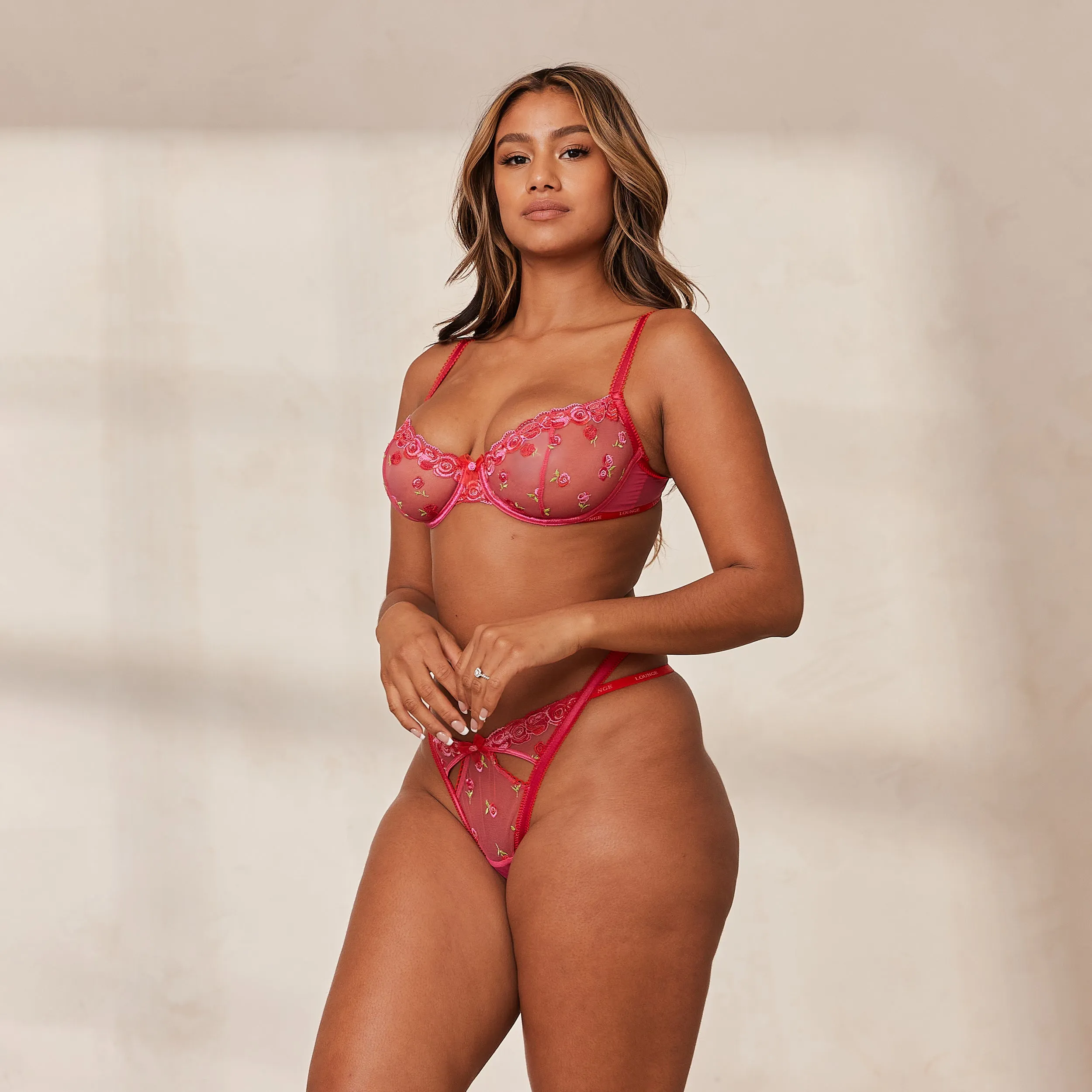 Blush Embroidered Balcony Bra  - Hot Pink