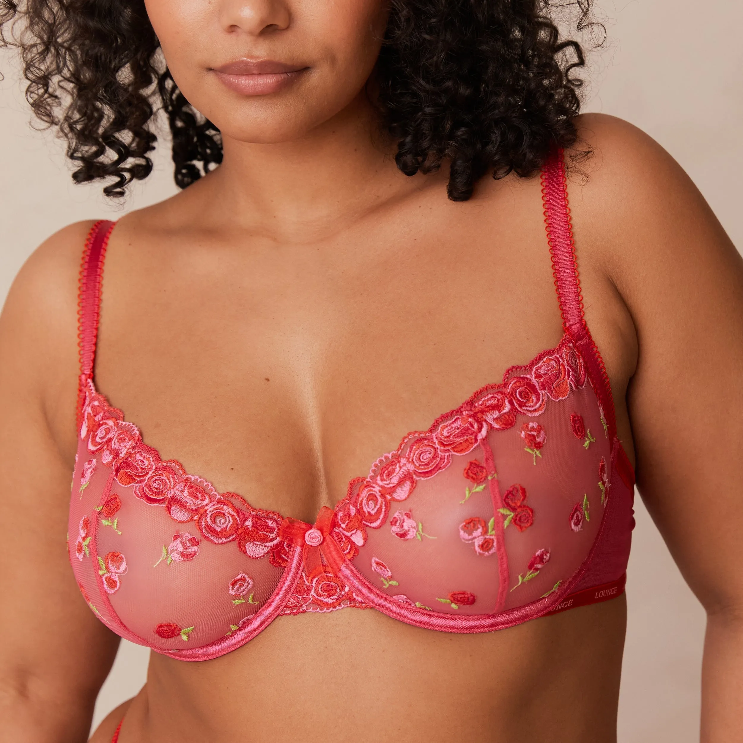 Blush Embroidered Balcony Bra  - Hot Pink