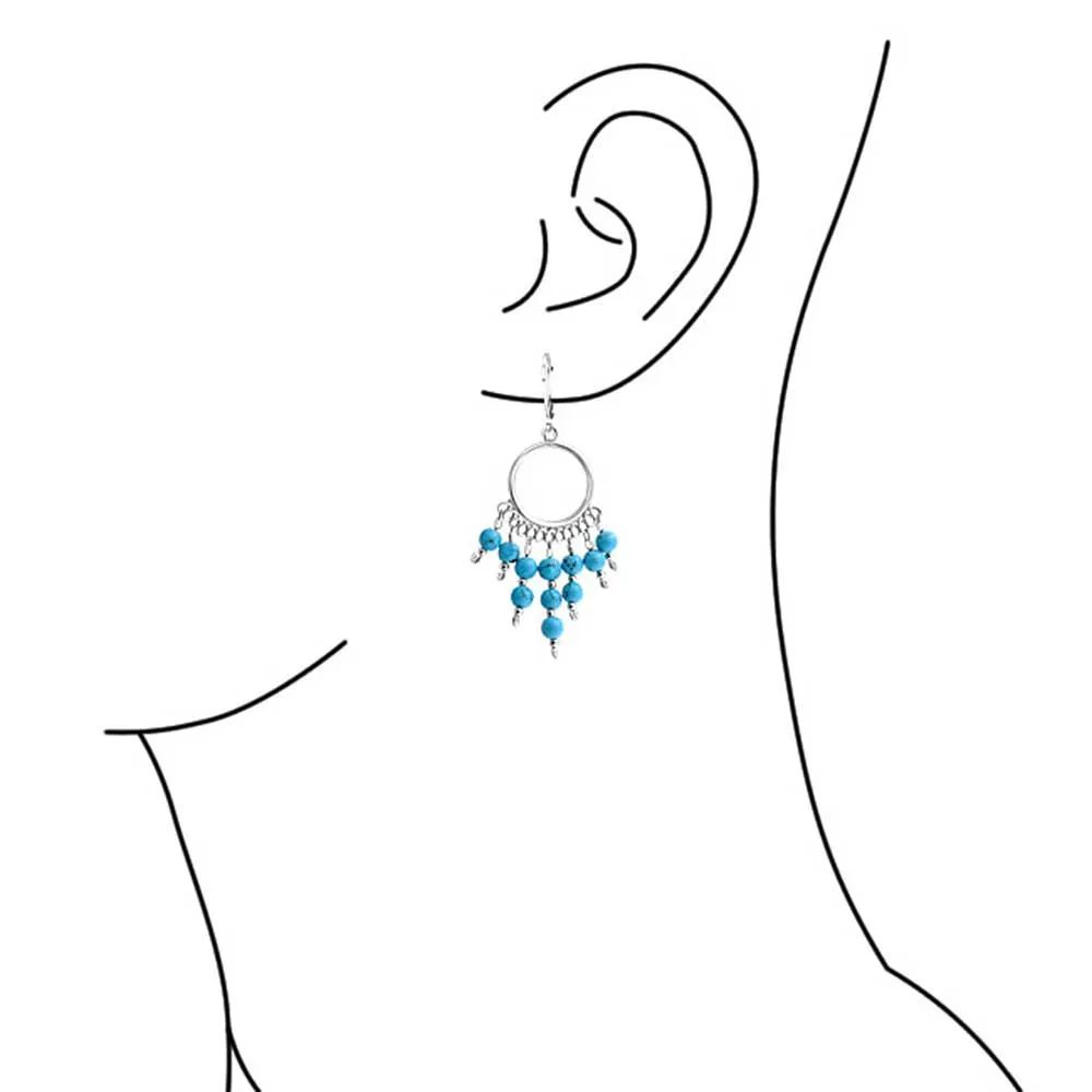 Boho White Freshwater Pearl Turquoise Fringe Filigree Hoop Chandelier Earrings