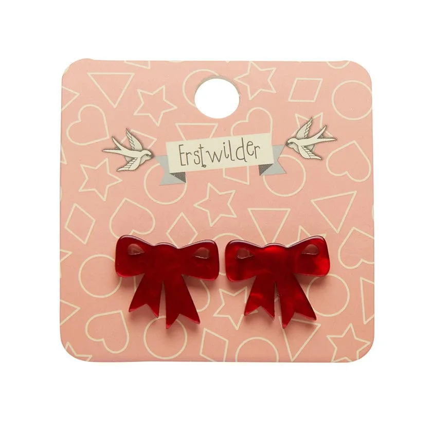 Bow Ripple Resin Stud Earrings - Red