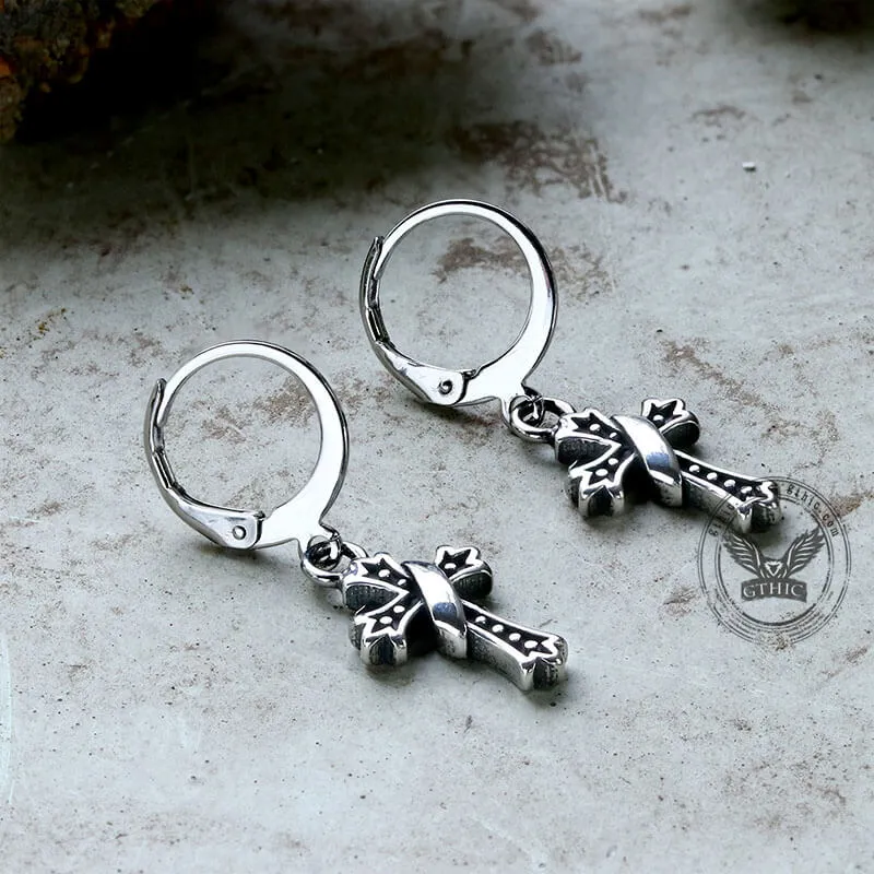 Budded Cross Stainless Steel Hoop Earrings