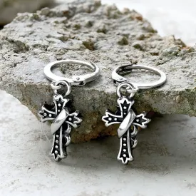 Budded Cross Stainless Steel Hoop Earrings