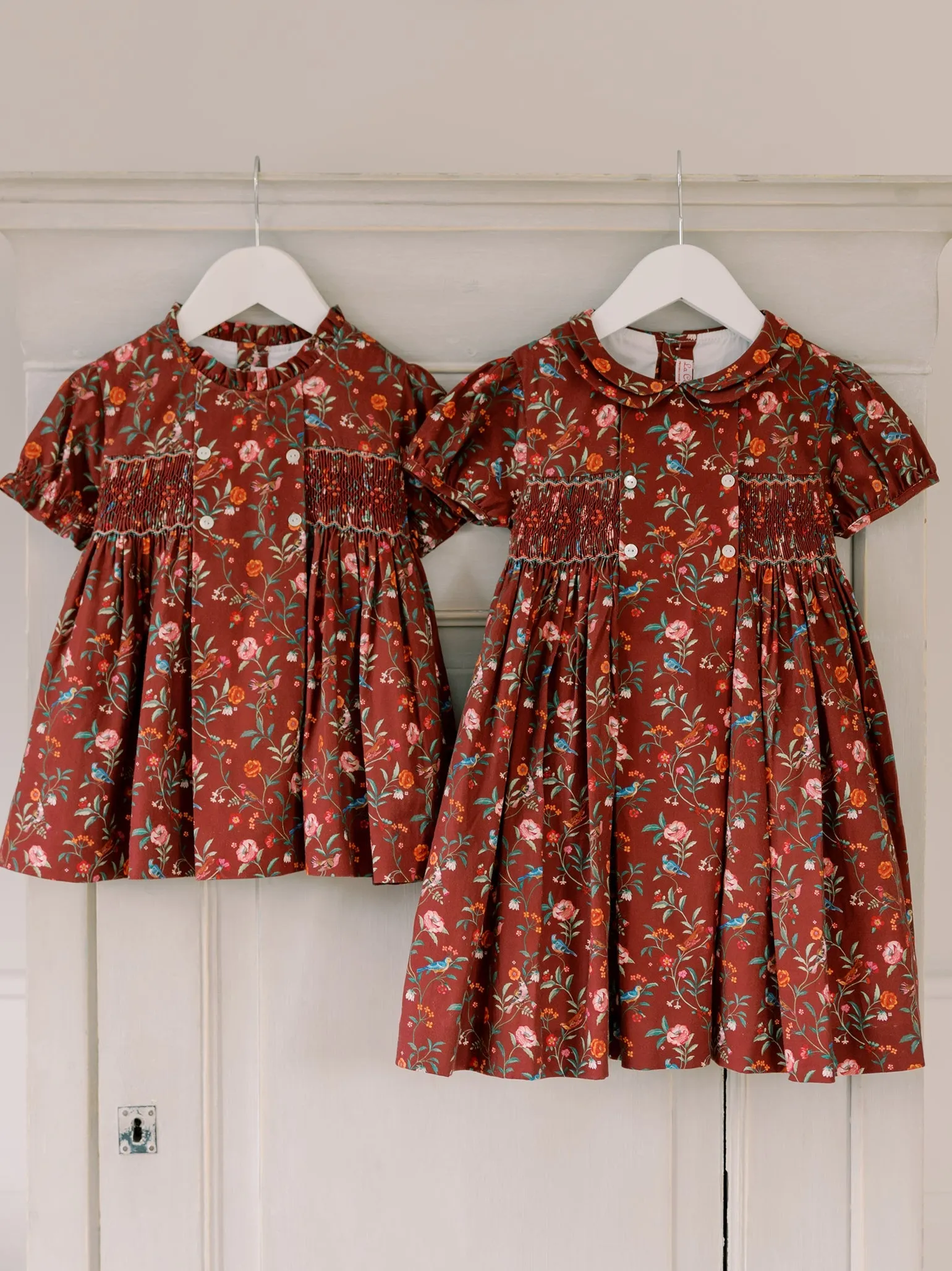 Burgundy Floral Arcadia Girl Hand-Smocked Dress