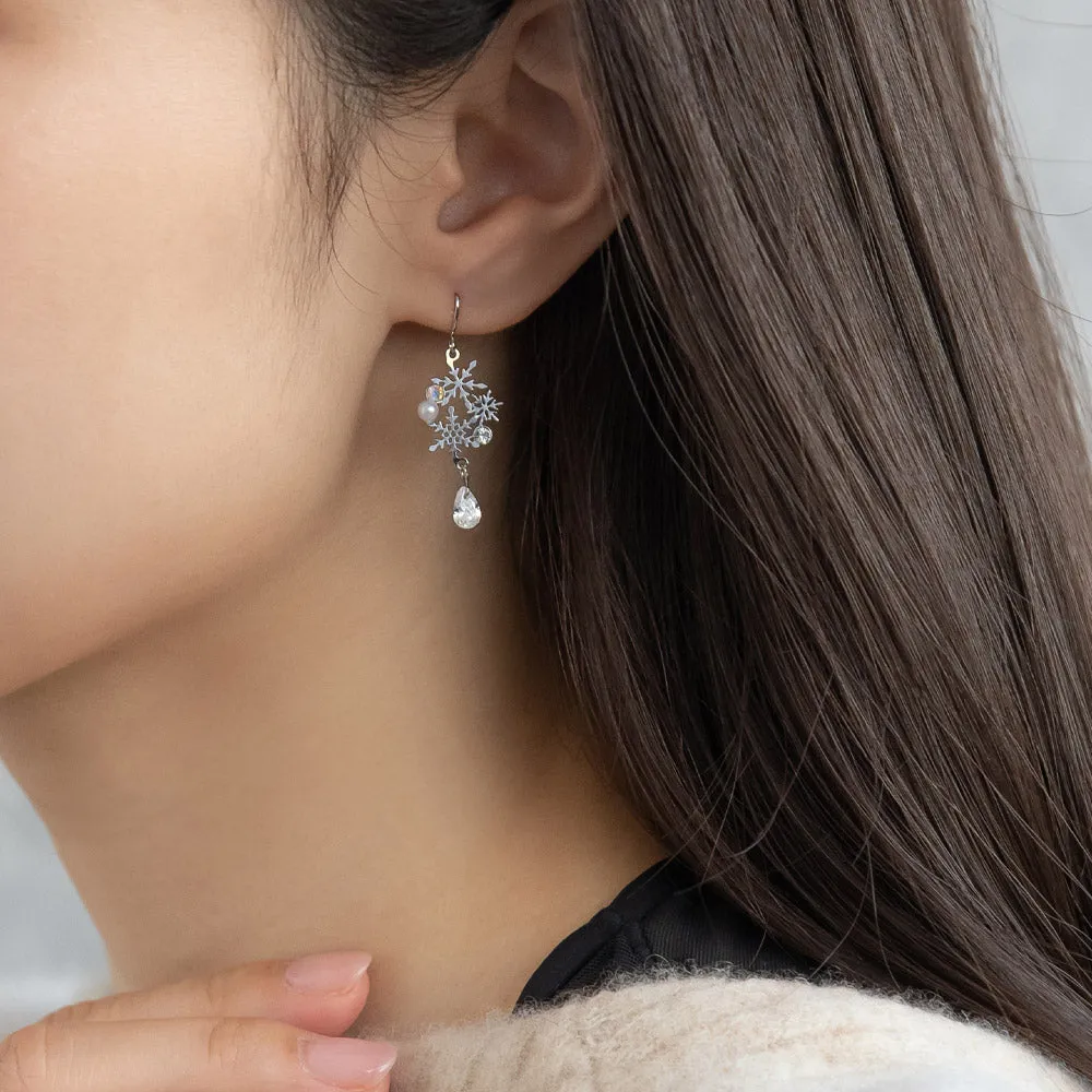 Cat and Snowflake Drop Earrings