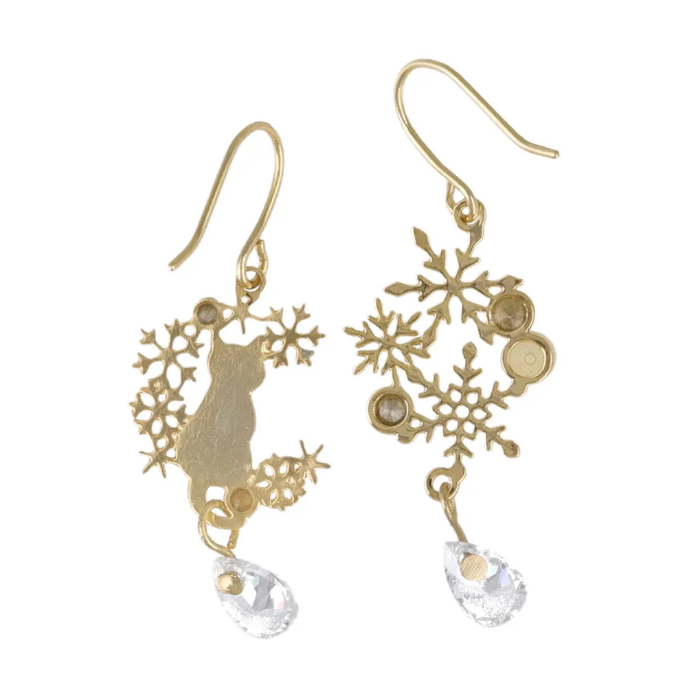 Cat and Snowflake Drop Earrings