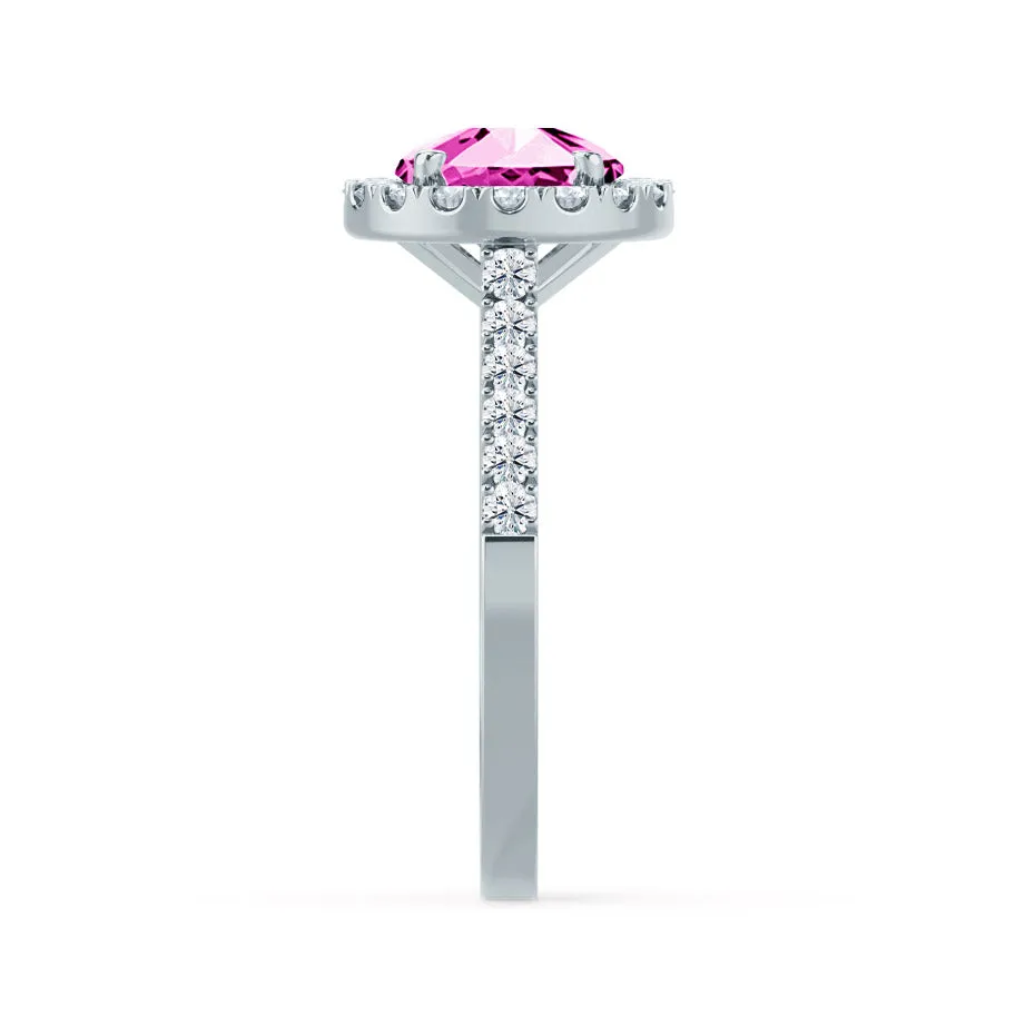 CECILY - Chatham® Lab Grown Pink Sapphire & Diamond Platinum 950 Halo Ring