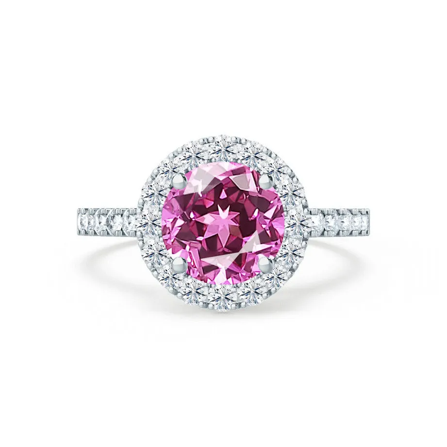 CECILY - Chatham® Lab Grown Pink Sapphire & Diamond Platinum 950 Halo Ring