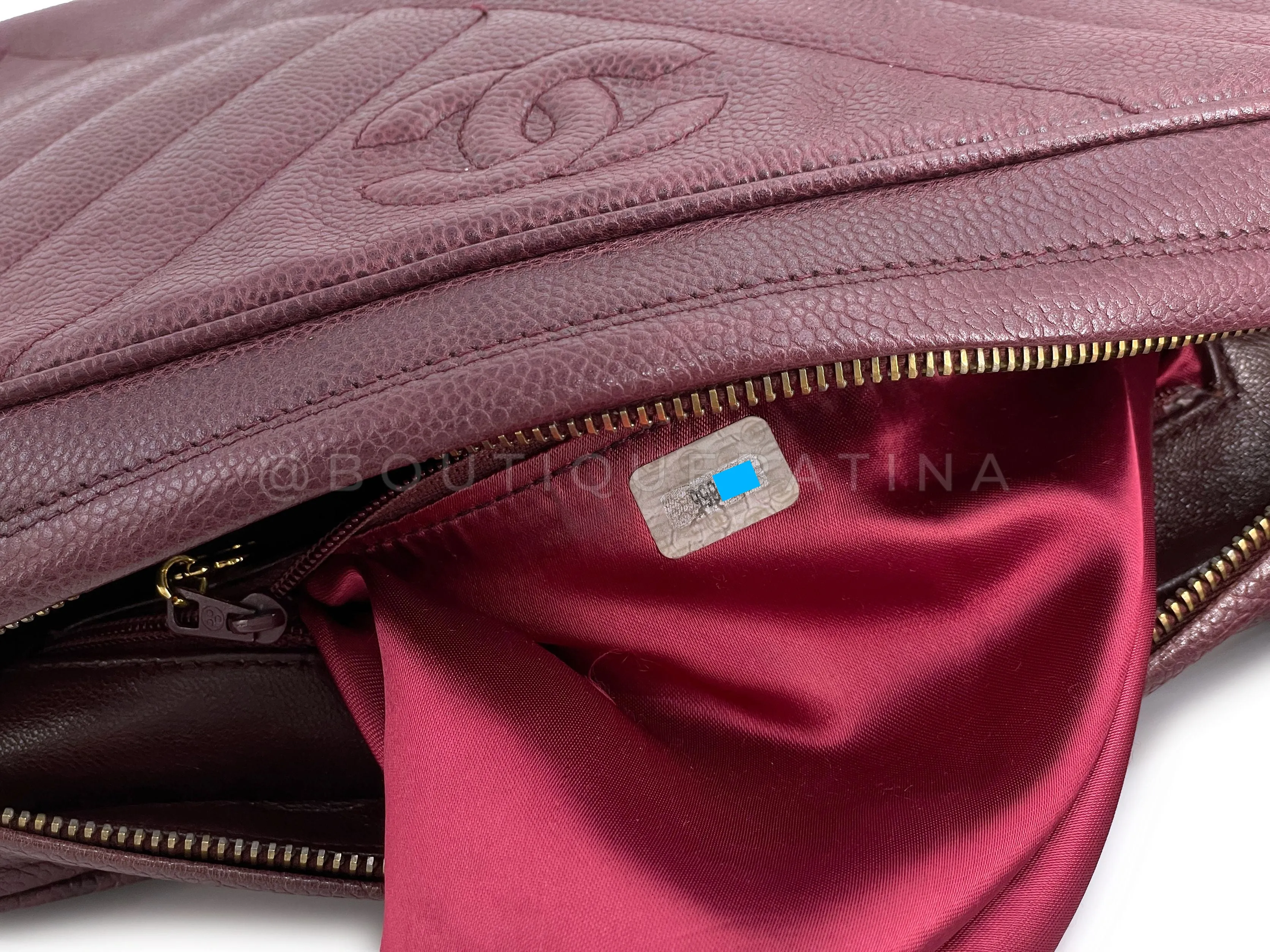 Chanel 1994 Vintage Chevron Camera Case Messenger Bag Wine Red Burgundy