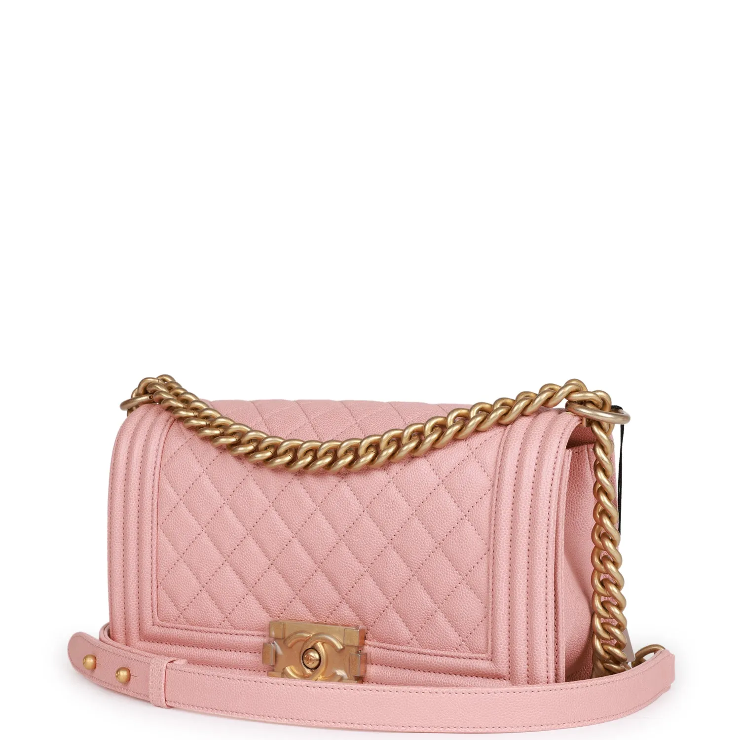 Chanel Medium Boy Bag Pink Caviar Antique Gold Hardware